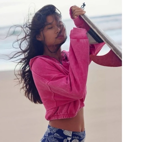 FP MOVEMENT Valley Girl 1/4 Zip Sweatshirt Pullover NWT Punch Crush - Picture 2 of 12